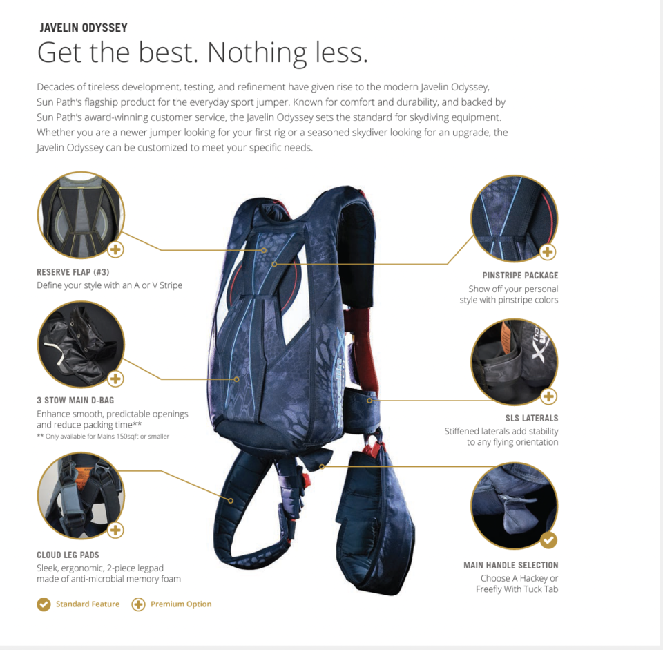 JAVELIN ODYSSEY Jedi Air Wear Skydiving Suits and Gear Store